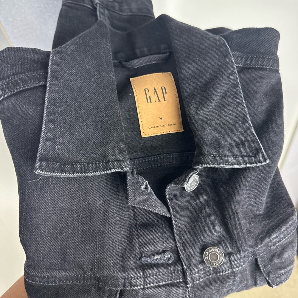 Gap Black Denim Puff Sleeve Jean Jacket Size Small NEW - Picture 5 of 7